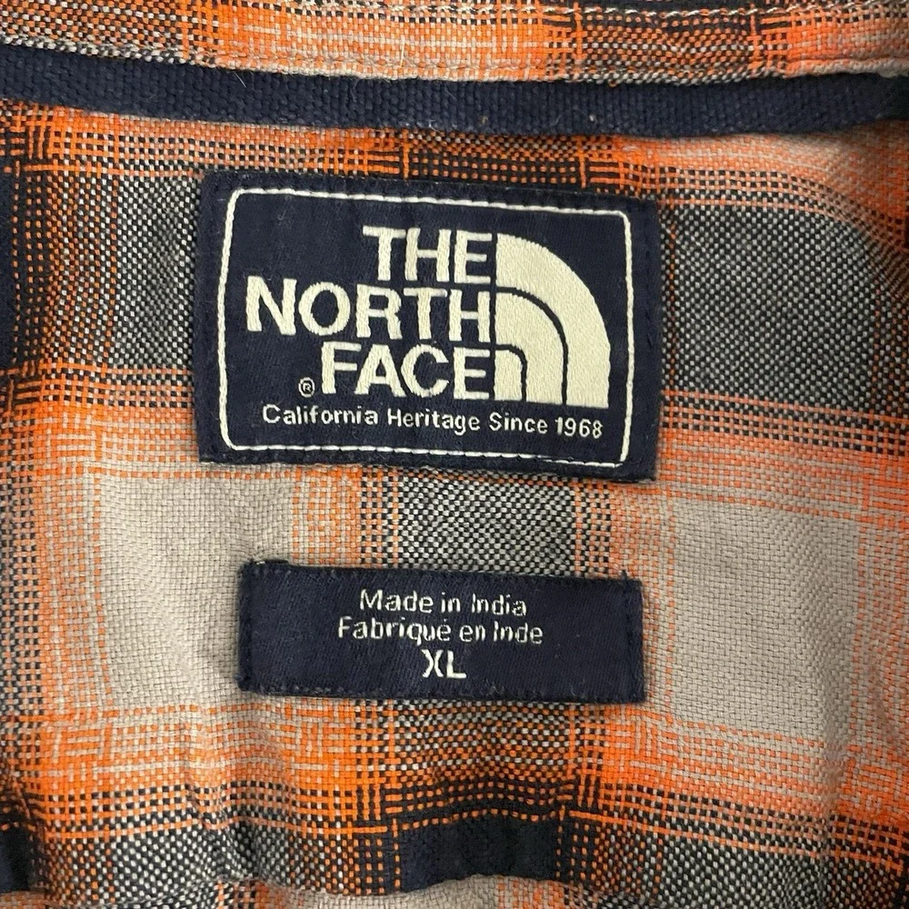 The North Face Men's XL Orange ‎ Plaid Check Button Down Top Casual